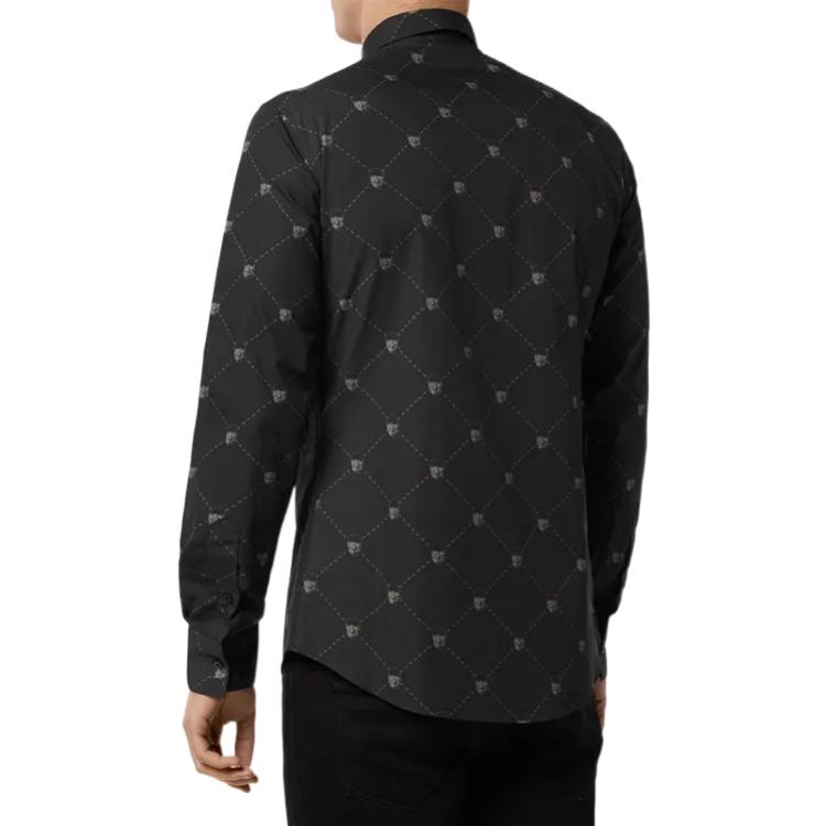 Shop PHILIPP PLEIN SS23 Baju Lengan Panjang Cetakan Skull Hitam. F19C-MRP0968-PTE012N-02