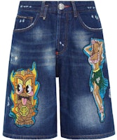 PHILIPP PLEIN SS23 Blue Cartoon Patch Casual Denim Shorts SACC-MDT3418-PDE004N-09GD PHILIPP PLEIN SS23 Blue Cartoon Patch Casual Denim Shorts SACC-MDT3418-PDE004N-09GD