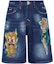 Order PHILIPP PLEIN SS23 Celana Pendek Denim Kasual Biru Patch Kartun. SACC-MDT3418-PDE004N-09GD