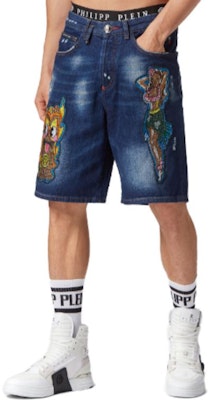 PHILIPP PLEIN SS23 Celana Pendek Denim Kasual Biru Patch Kartun. SACC-MDT3418-PDE004N-09GD Purchase PHILIPP PLEIN SS23 Celana Pendek Denim Kasual Biru Patch Kartun. SACC-MDT3418-PDE004N-09GD