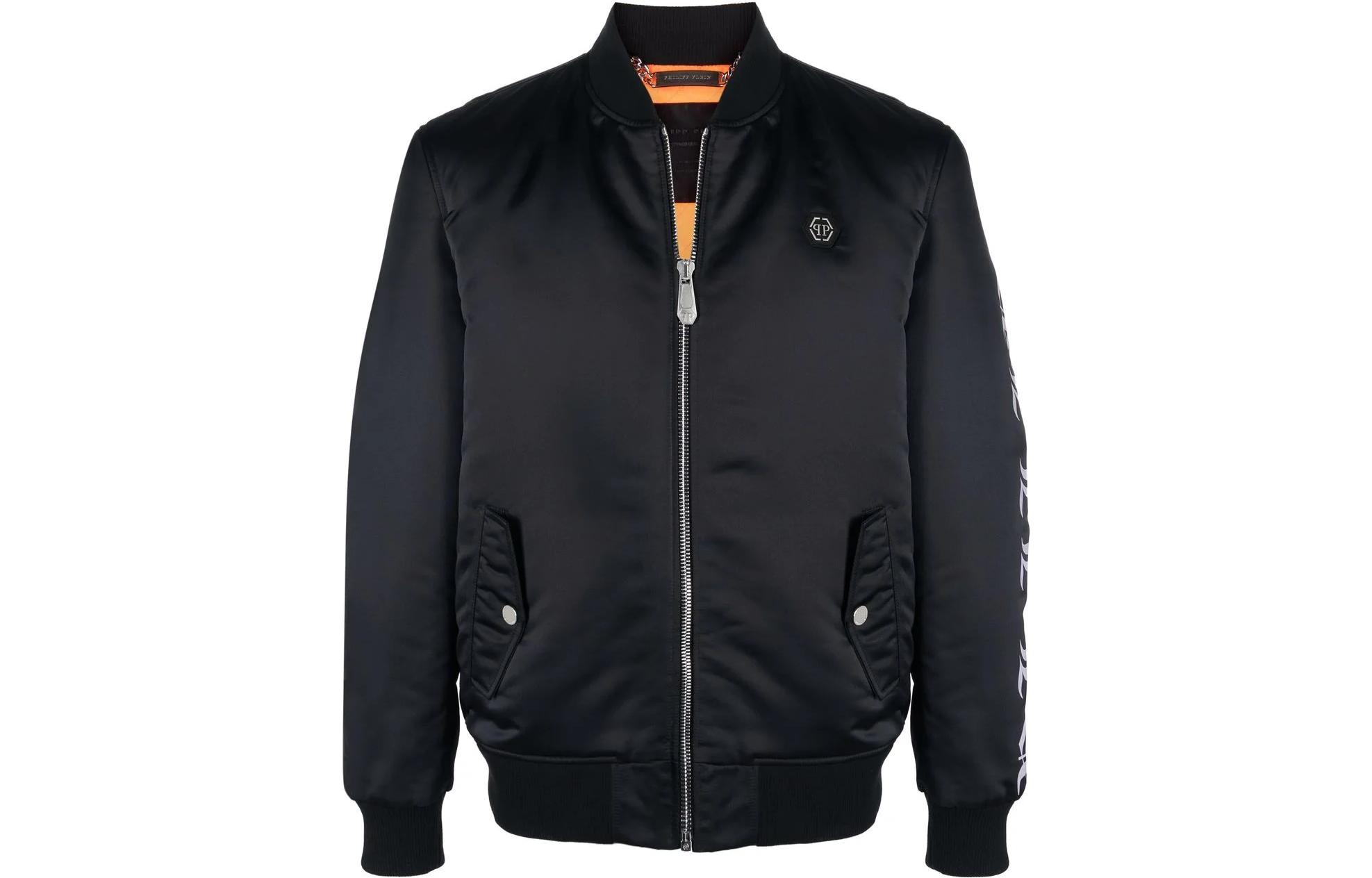 PHILIPP PLEIN SS23  Logo Print Bomber Jacket Black. SABC-MRB1879-PTE003N-02