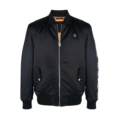 PHILIPP PLEIN SS23 Logo Print Bomber Jacket Black. SABC-MRB1879-PTE003N-02