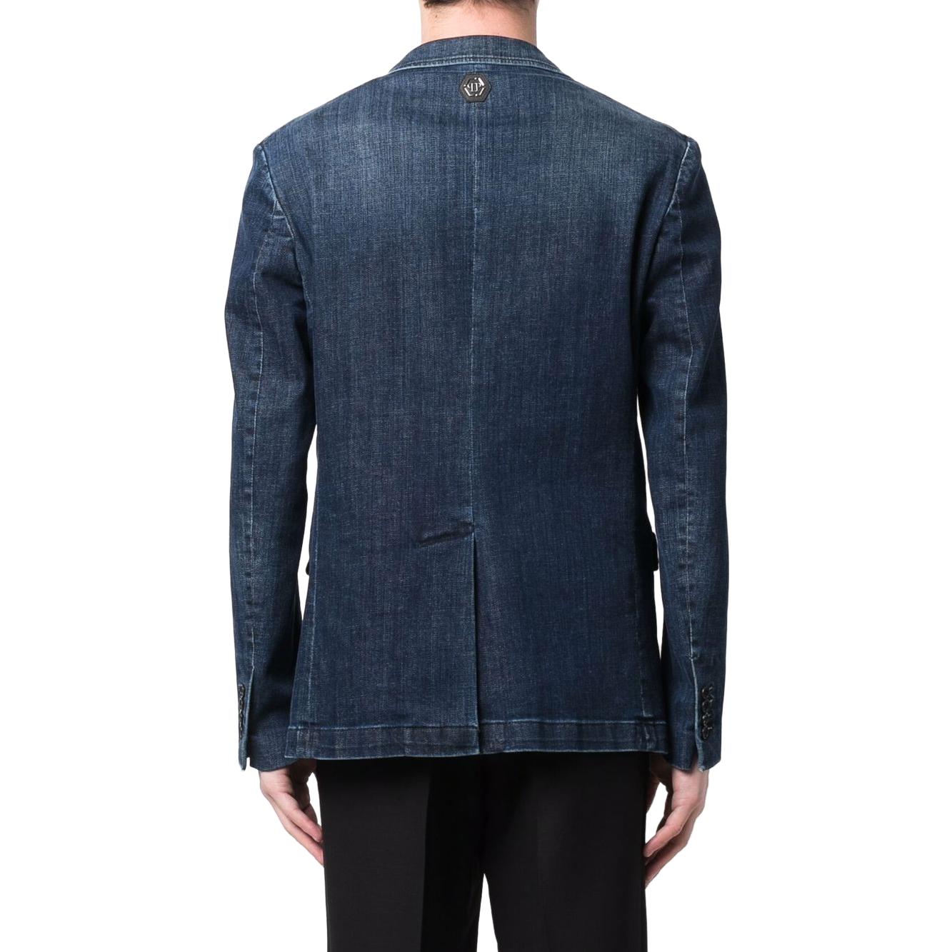 Shop PHILIPP PLEIN SS23 海軍藍單排扣休閒西裝外套 PAAC-MRF1517-PDE004N-08