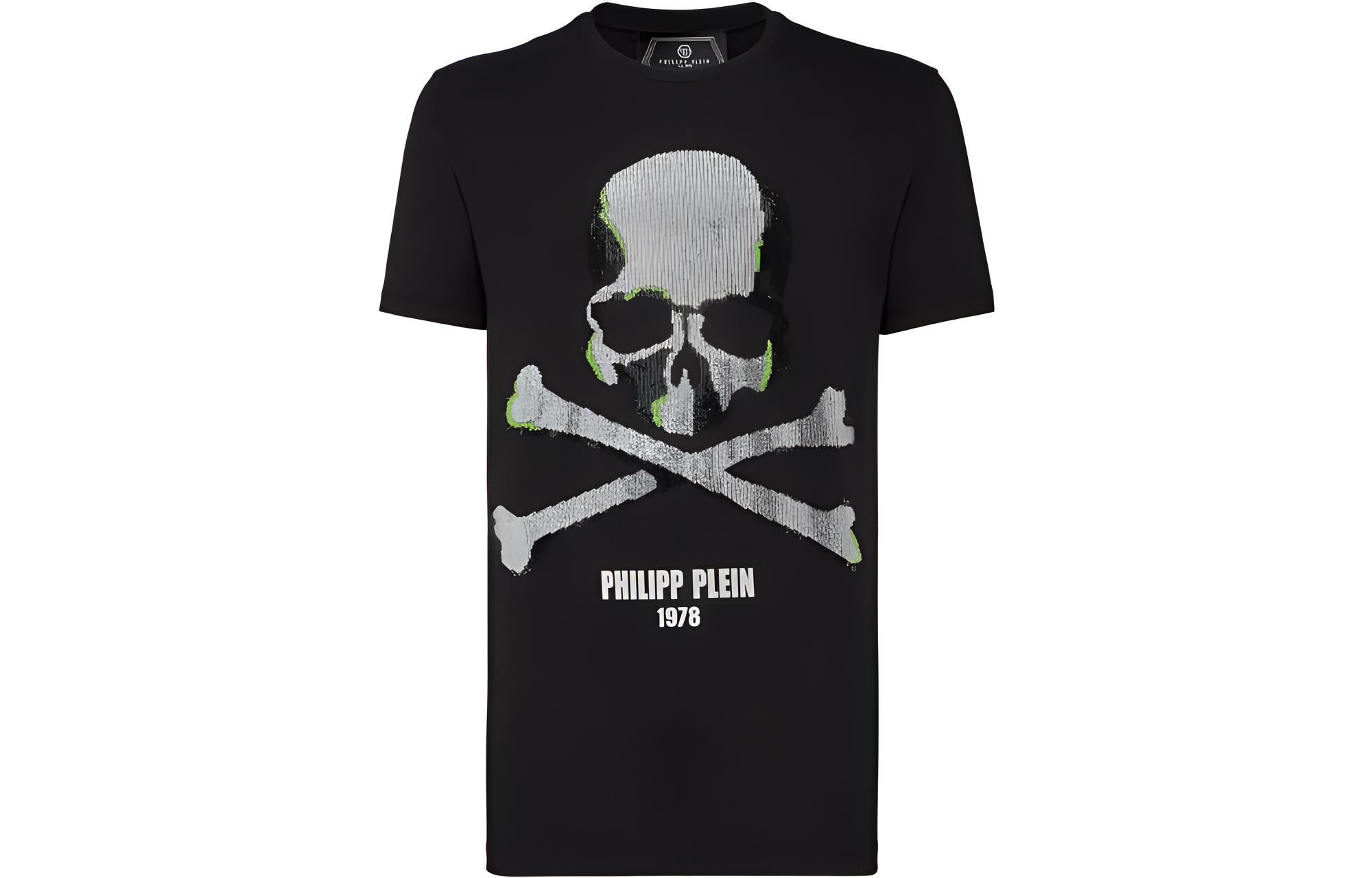 PHILIPP PLEIN SS23  Skull Print Black Crew Neck T-Shirt. S20C-MTK4336-PJY002N-02