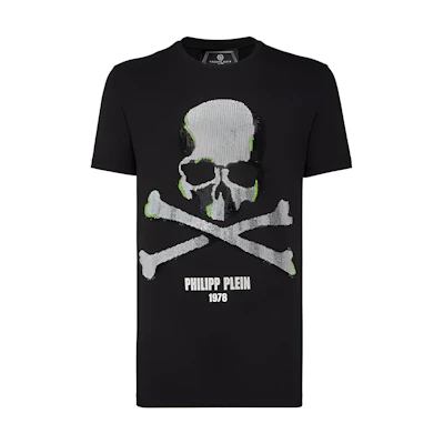 PHILIPP PLEIN SS23 Skull Print Black Crew Neck T-Shirt. S20C-MTK4336-PJY002N-02