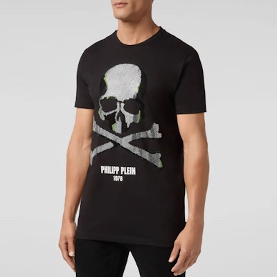 PHILIPP PLEIN 男裝SS23 黑色骷髏印花圓領T恤 S20C-MTK4336-PJY002N-02 Purchase PHILIPP PLEIN 男裝SS23 黑色骷髏印花圓領T恤 S20C-MTK4336-PJY002N-02
