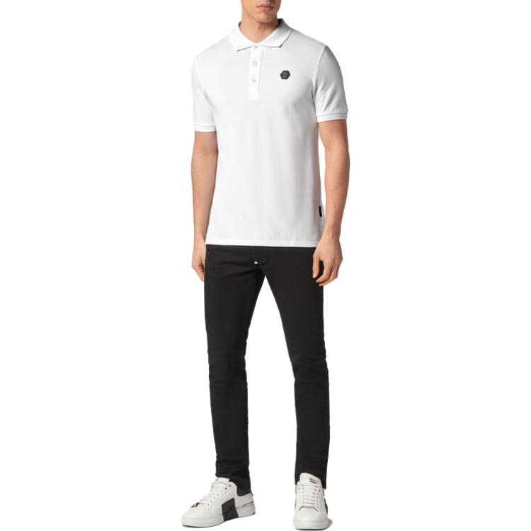 Shop PHILIPP PLEIN SS23 Polo Casual Blanco con Logo de Calavera Impreso. SACC-MTK6343-PTE003N-01