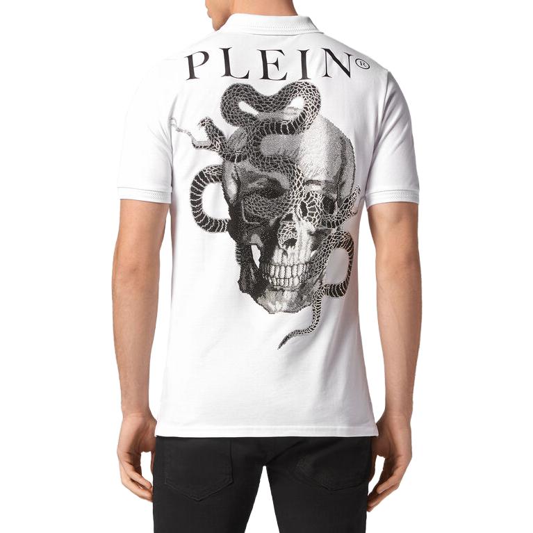 Purchase PHILIPP PLEIN SS23 Polo Casual Blanco con Logo de Calavera Impreso. SACC-MTK6343-PTE003N-01