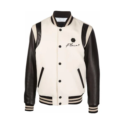 PHILIPP PLEIN SS23 Beige Striped Panel Bomber Jacket FAAC-MLB1414-PLE010N-0602