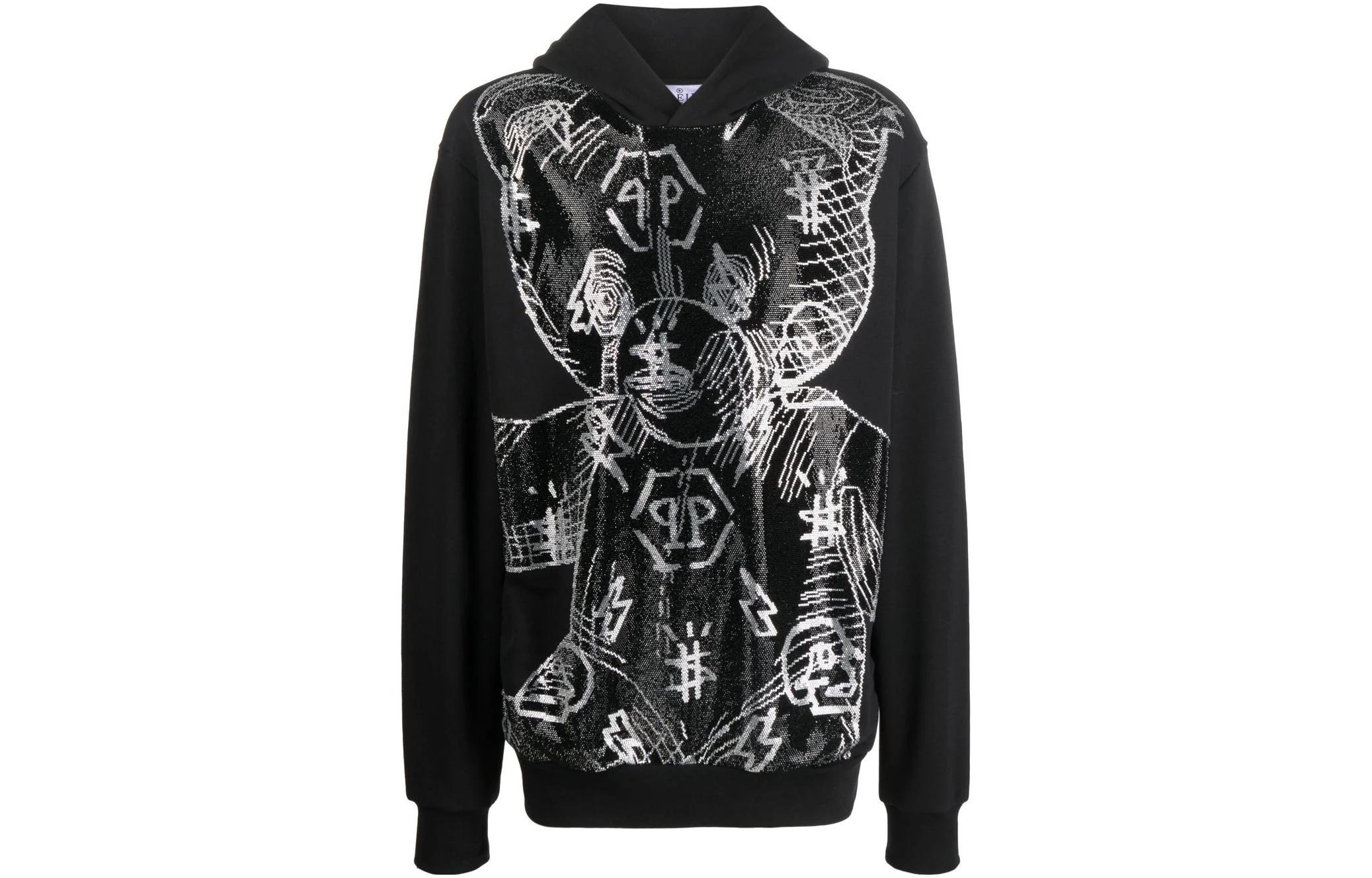 PHILIPP PLEIN SS23 Black Cartoon Bear Rhinestone Logo Print Sweatshirt Men AABC-MJB2800-PJO002N-02