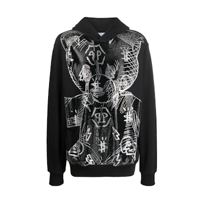 PHILIPP PLEIN SS23 Black Cartoon Bear Rhinestone Logo Print Sweatshirt Men AABC-MJB2800-PJO002N-02
