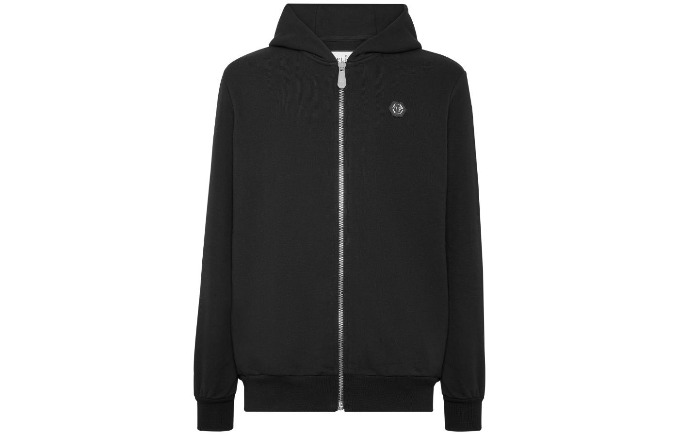 PHILIPP PLEIN SS23 Black Casual Jacket with Solid Color Logo Patch FACC-MJB2722-PJY002N-02