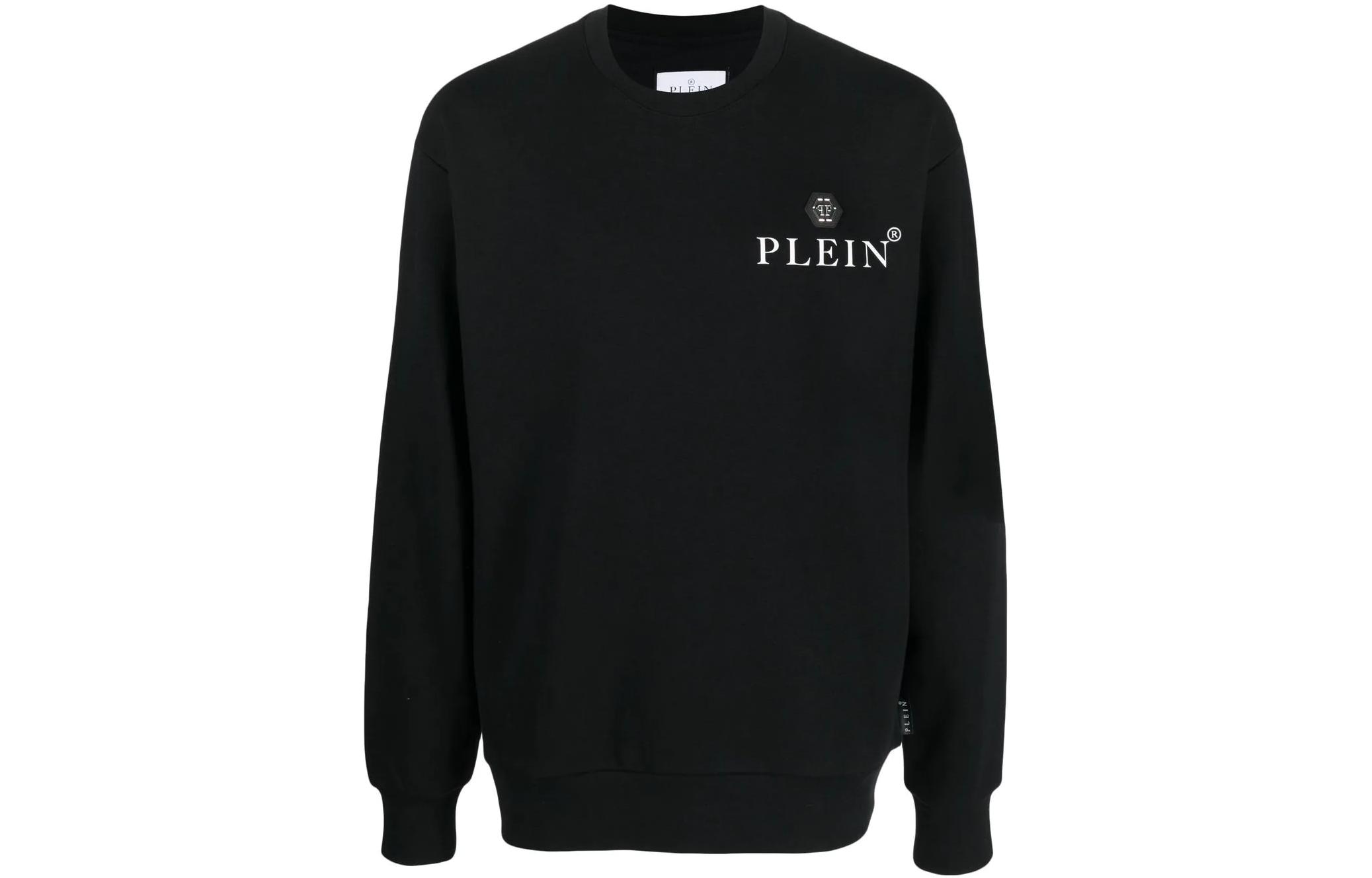 PHILIPP PLEIN SS23 Black Crewneck Logo Pullover Long-Sleeve Sweatshirt SACC-MJO0901-PJY002N-02