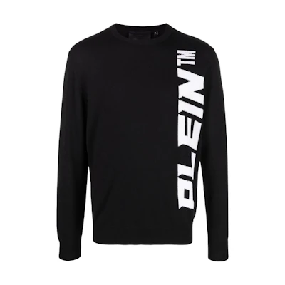 PHILIPP PLEIN SS23 Black Crewneck Sweatshirt with Letter Print FAAC-MKO1107-PKN002N-02