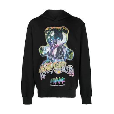 PHILIPP PLEIN SS23 Black Hoodie with Cartoon Bear Logo Print for Men PACC-MJB2961-PJO002N-0221