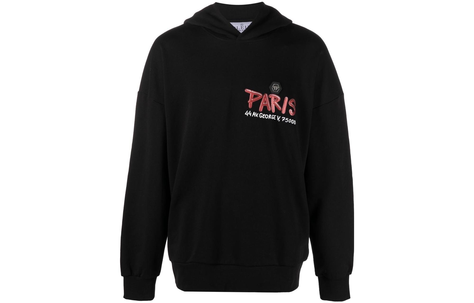 PHILIPP PLEIN SS23 Black Hoodie with Letter Logo Print PACC-MJB2963-PJO002N-02