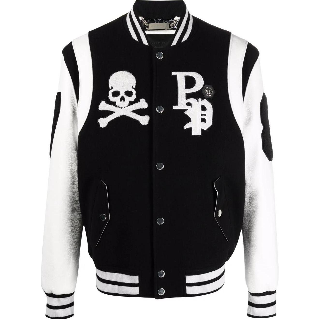 PHILIPP PLEIN SS23 Black Letter Patch Striped Long Sleeve Jacket PABC-MRB1910-PTE003N-02