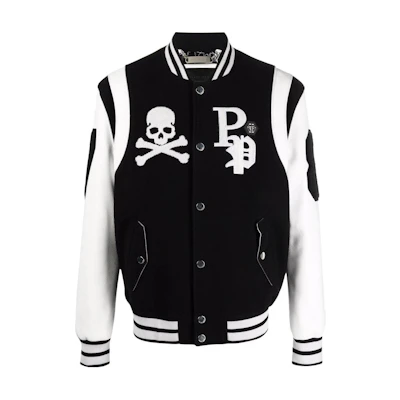 PHILIPP PLEIN SS23 Black Letter Patch Striped Long Sleeve Jacket PABC-MRB1910-PTE003N-02