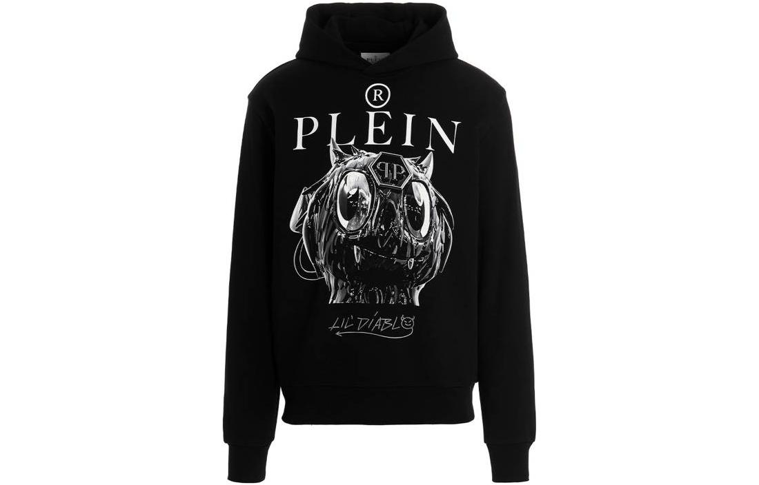 PHILIPP PLEIN SS23 Black Letter Print Hoodie Pullover for Men MJB2943PJO002N02