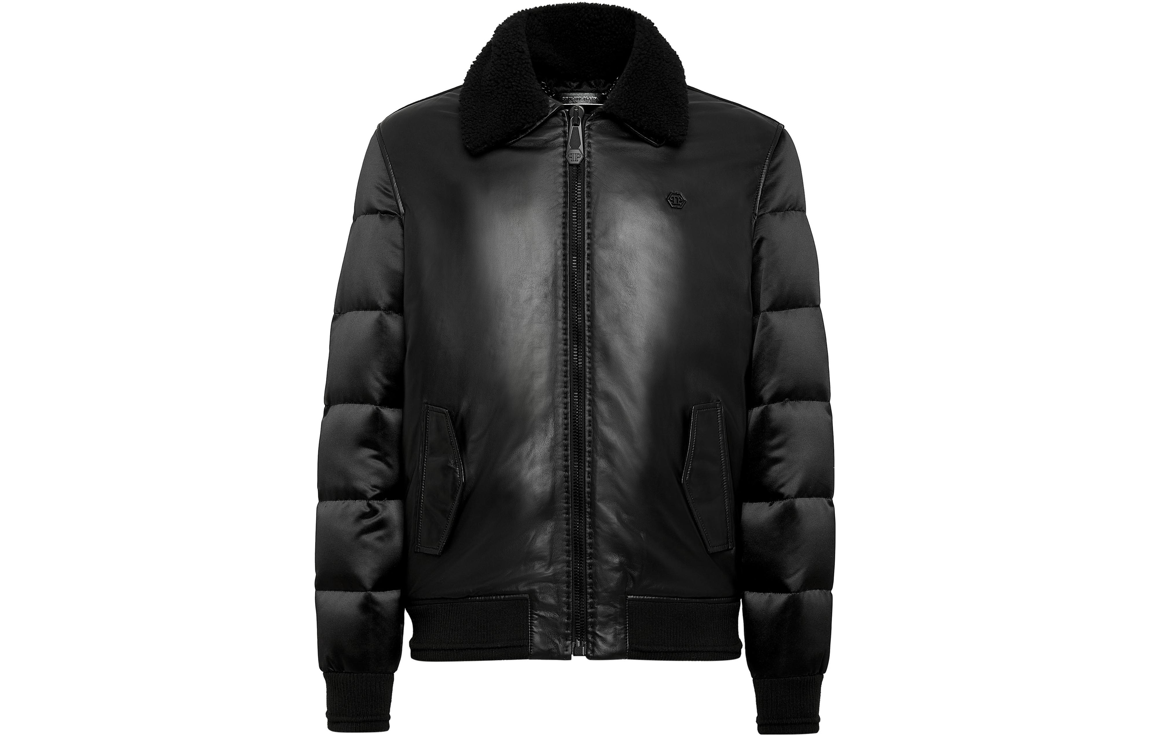 PHILIPP PLEIN SS23 Black Logo Patch Bomber Jacket Fashion FAAC-MLB1406-PLE010N-02