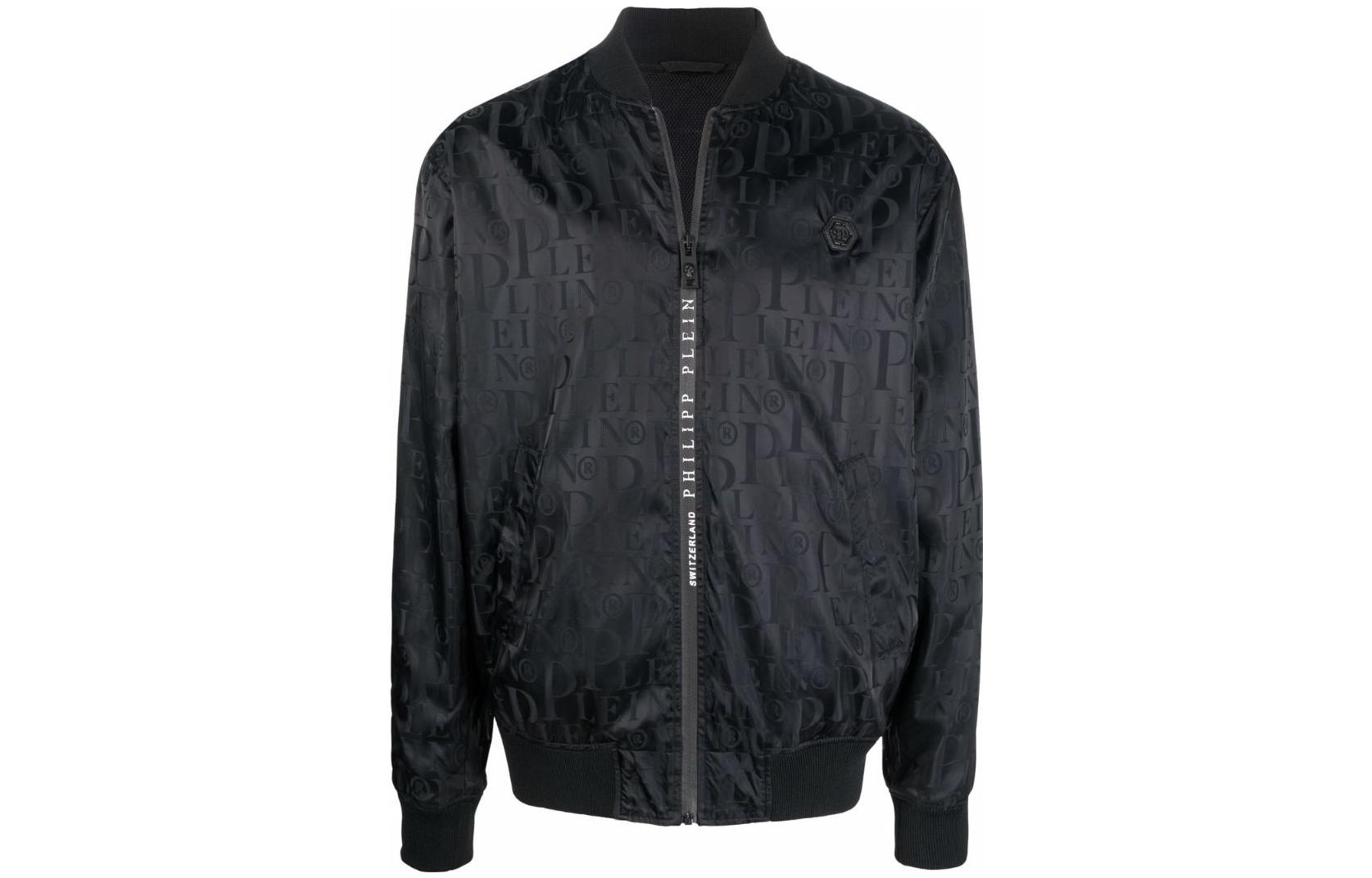 PHILIPP PLEIN SS23 Black Logo Print Bomber Jacket for Men PABC-MRB1932-PNY002N-02