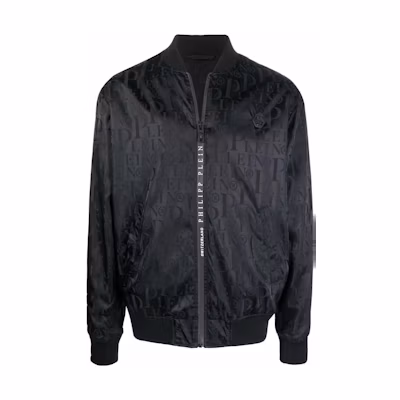 PHILIPP PLEIN SS23 Black Logo Print Bomber Jacket for Men PABC-MRB1932-PNY002N-02