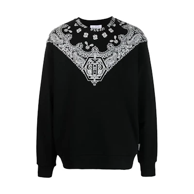 PHILIPP PLEIN SS23 Black Long-Sleeve Pullover Sweatshirt with Logo Print FACCMJO1059PJO002N02