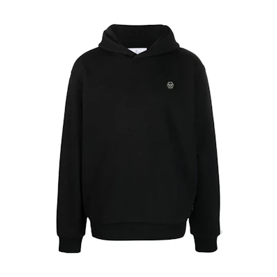 PHILIPP PLEIN SS23 Black Monochrome Logo Patch Hoodie Long Sleeve PACC-MJB2721-PJY002N-02
