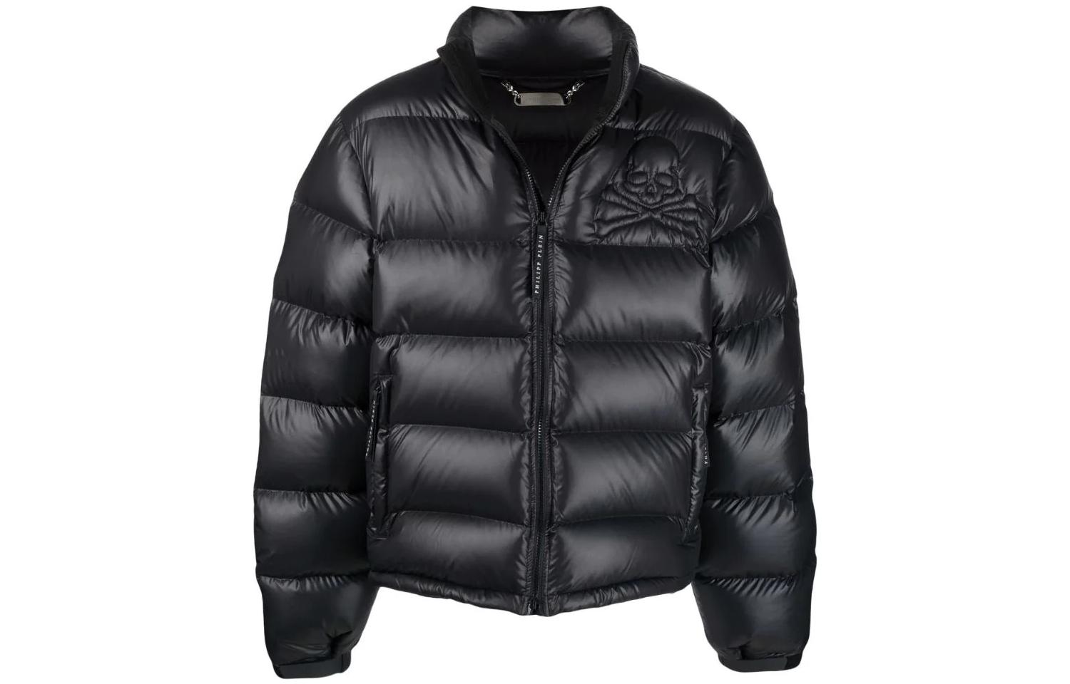 PHILIPP PLEIN SS23 Black Puffer Jacket with High Collar and Zipper SABC-MRB1912-PNY002N-02