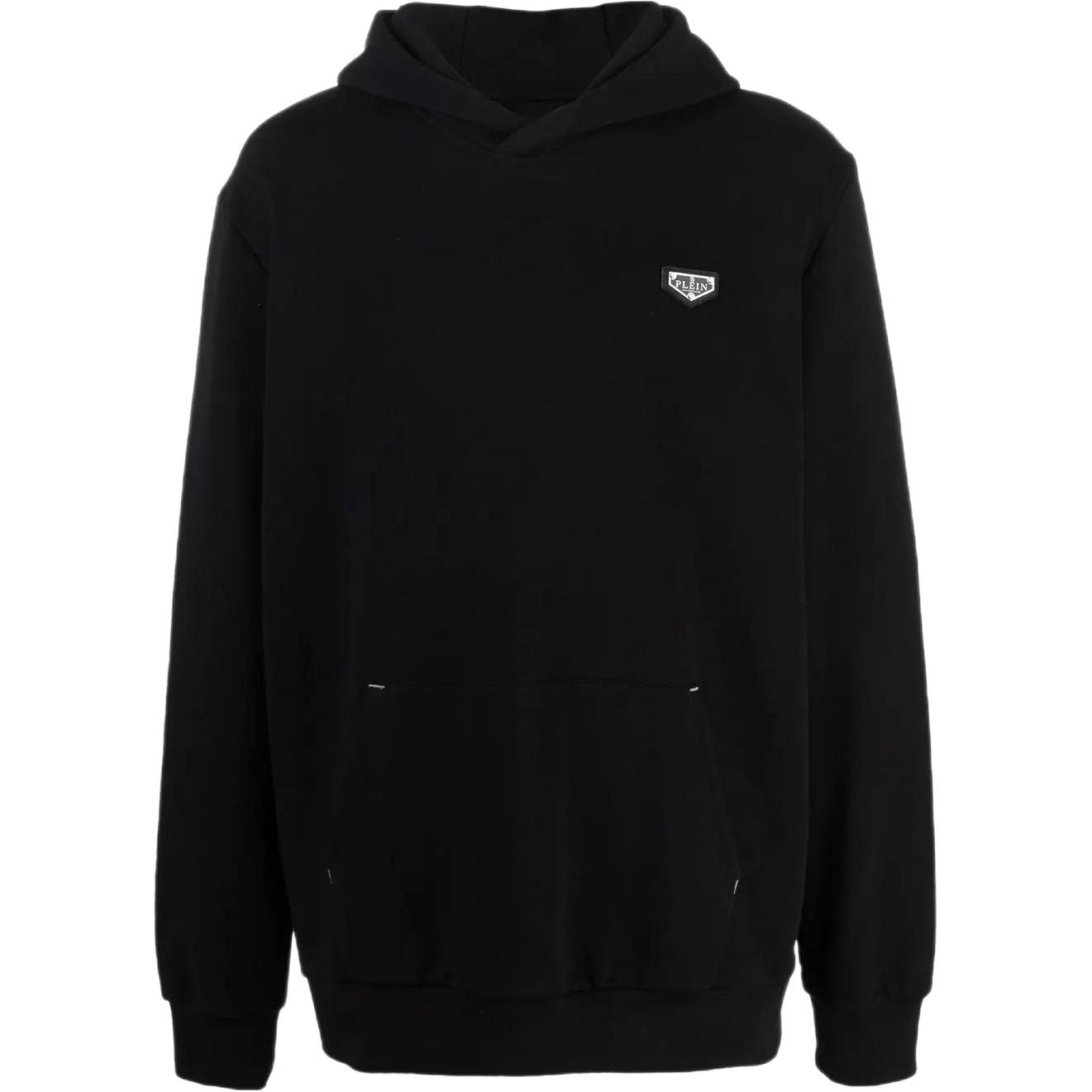 PHILIPP PLEIN SS23 Black Pullover Sweatshirt with Solid Logo Patch AAAC-MJB2583-PJO002N-02