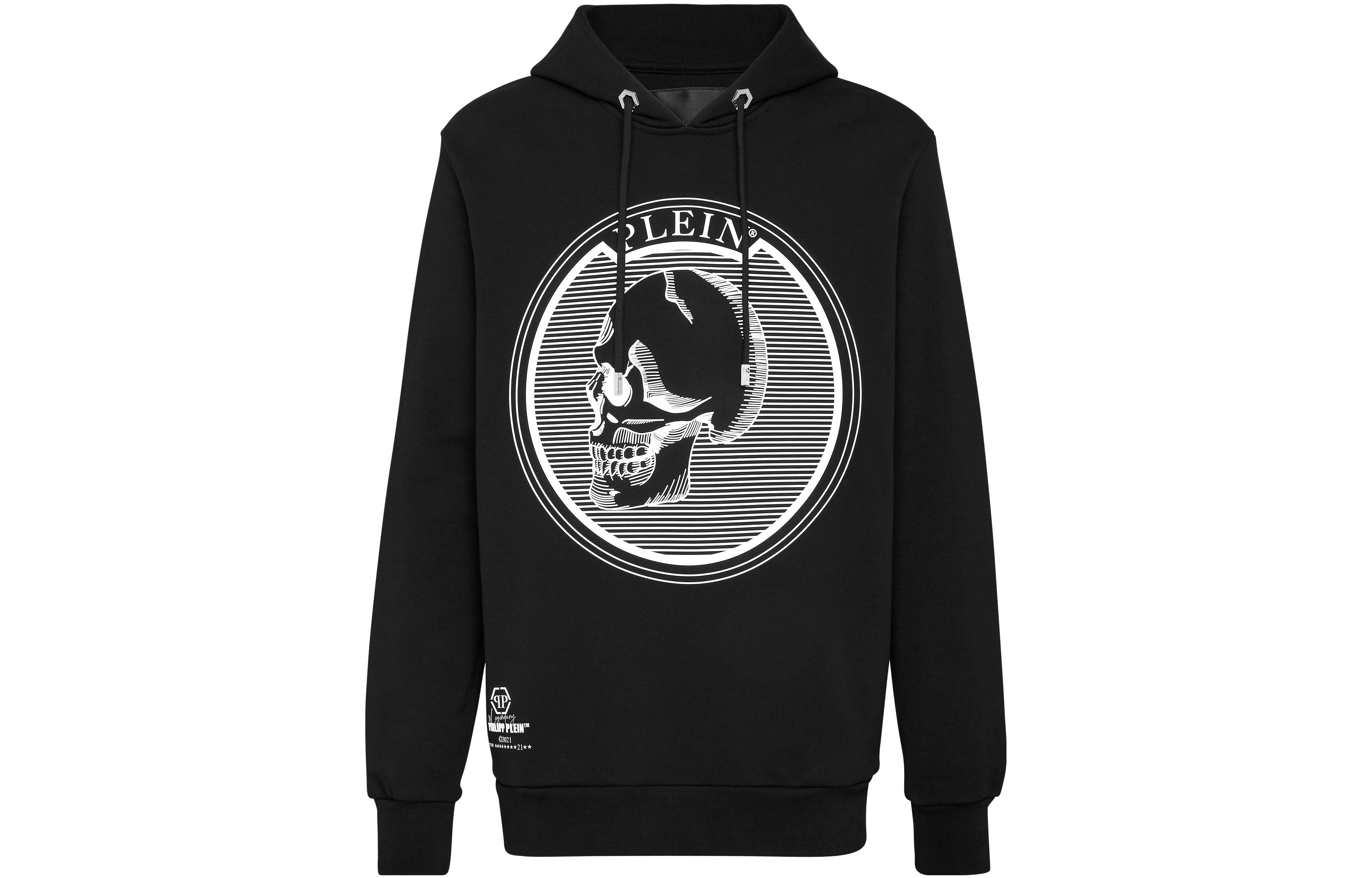 PHILIPP PLEIN SS23 Black Skull Logo Print Hoodie PAAC-MJB2382-PJO002N-02