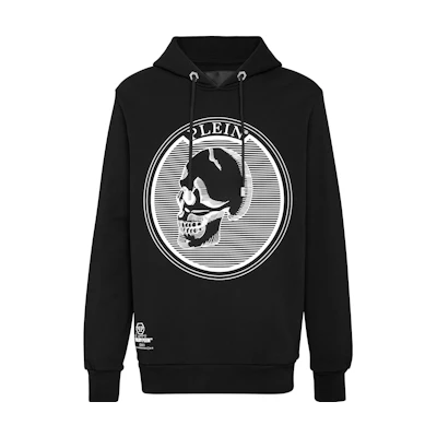 PHILIPP PLEIN SS23 Black Skull Logo Print Hoodie PAAC-MJB2382-PJO002N-02