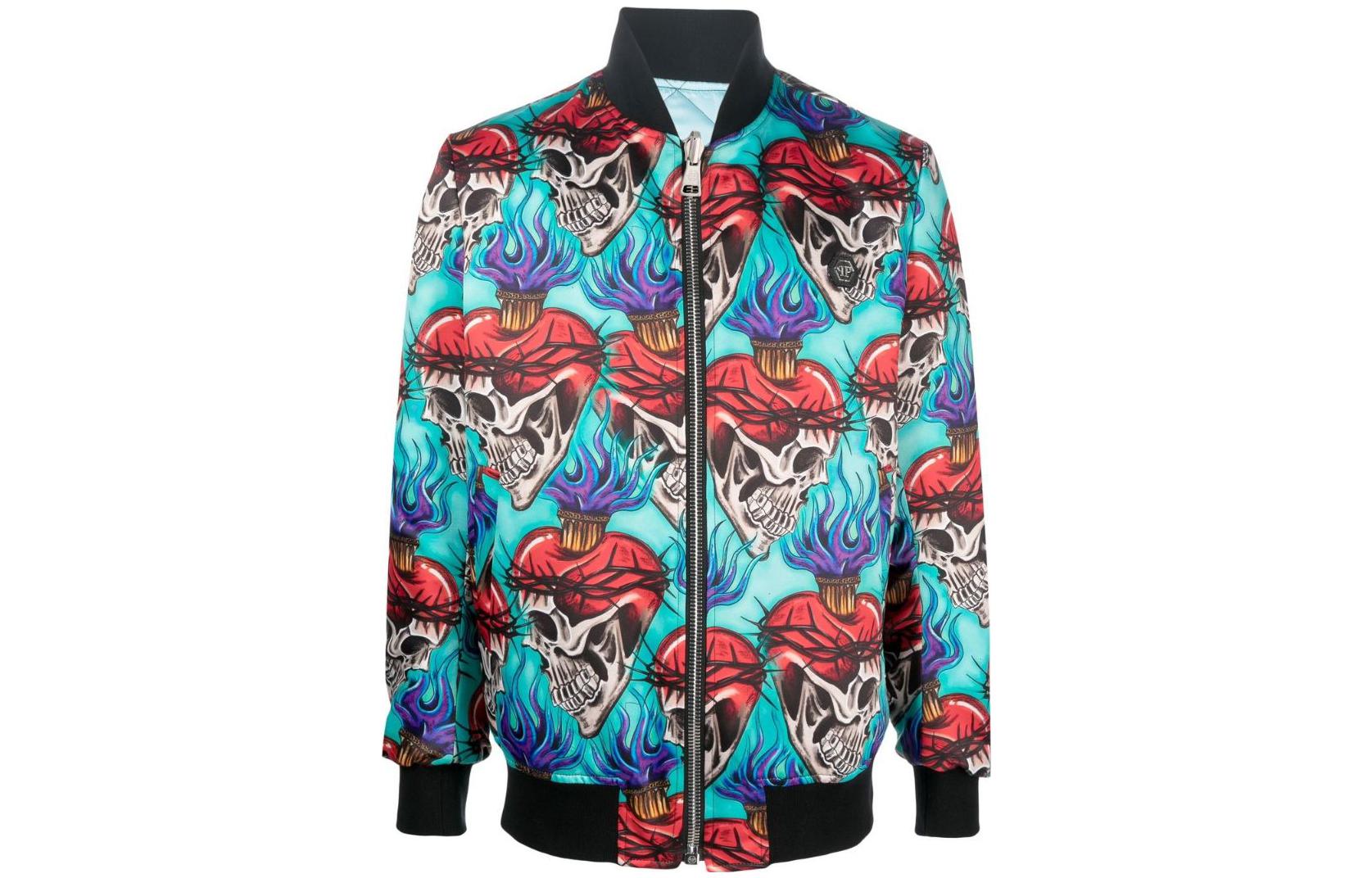 PHILIPP PLEIN SS23 Black Skull Print Full-Zip Jacket PACC-MRB2197-PTE028N-22