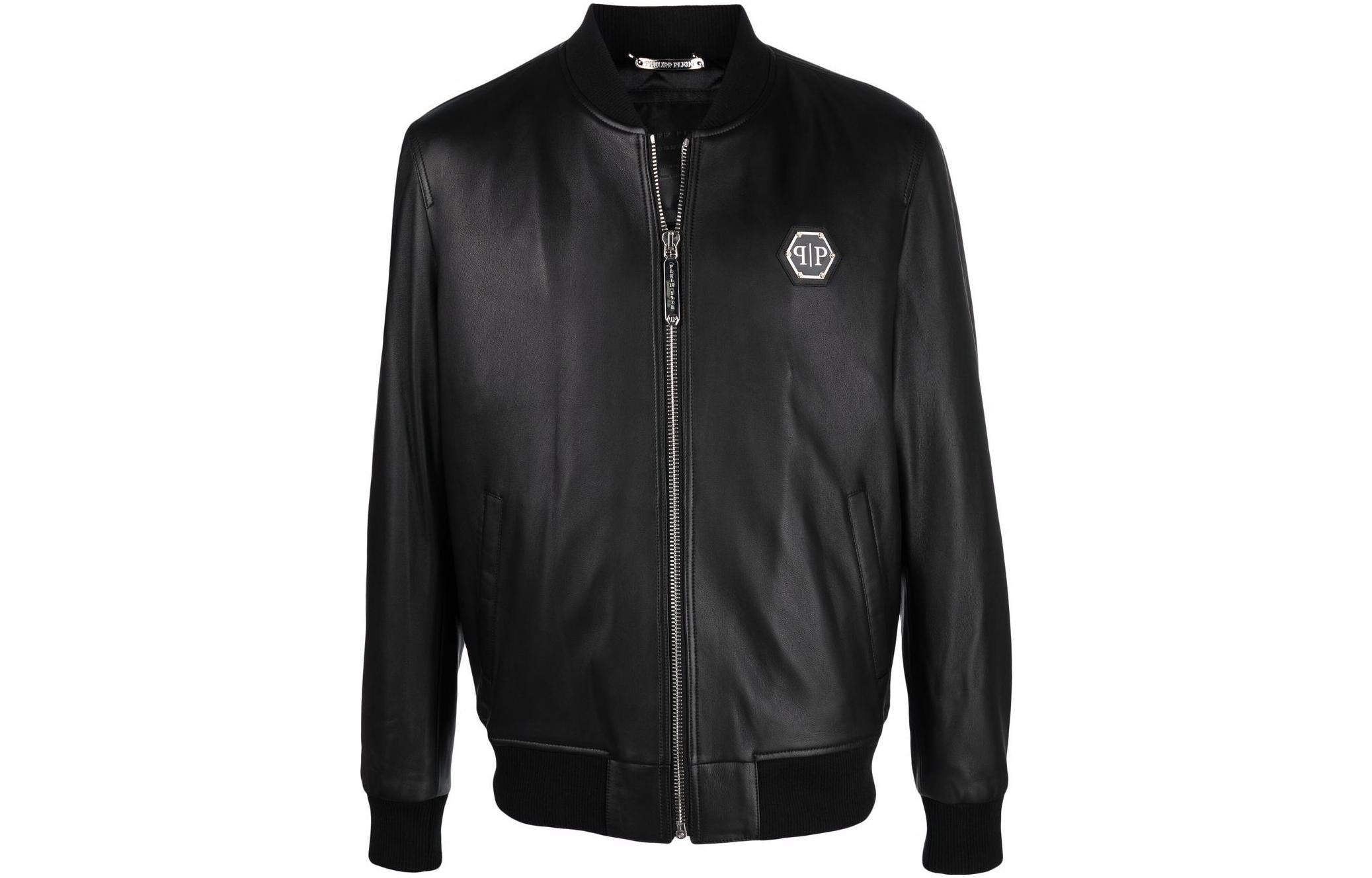 PHILIPP PLEIN SS23 Black Solid Baseball Collar Zip Jacket FAAC-MLB1500-PLE010N-02