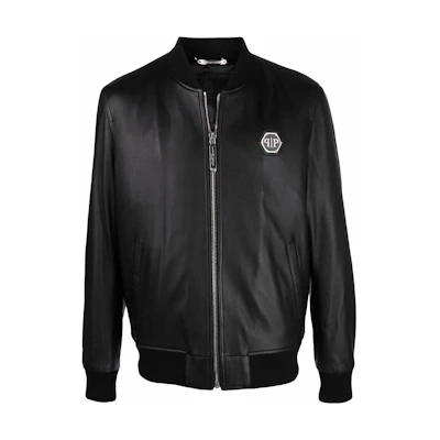 PHILIPP PLEIN SS23 Black Solid Baseball Collar Zip Jacket FAAC-MLB1500-PLE010N-02