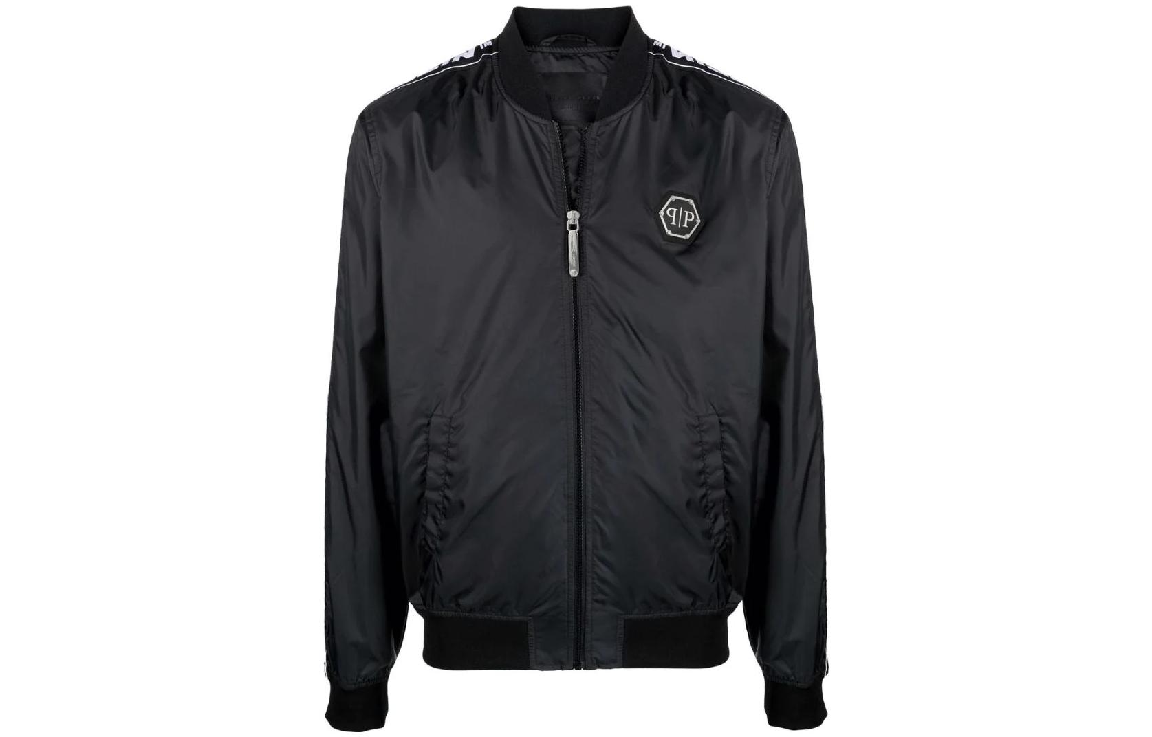 PHILIPP PLEIN SS23 Black Solid Color Zip-Up Bomber Jacket for Men PAACMRB1888PNY002N