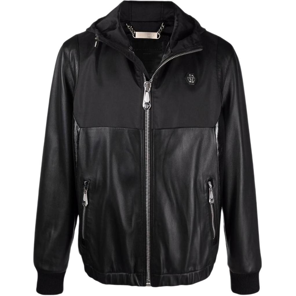 PHILIPP PLEIN SS23 Black Solid Panel Zip-Up Casual Jacket FAAC-MLB1402-PLE010N-02