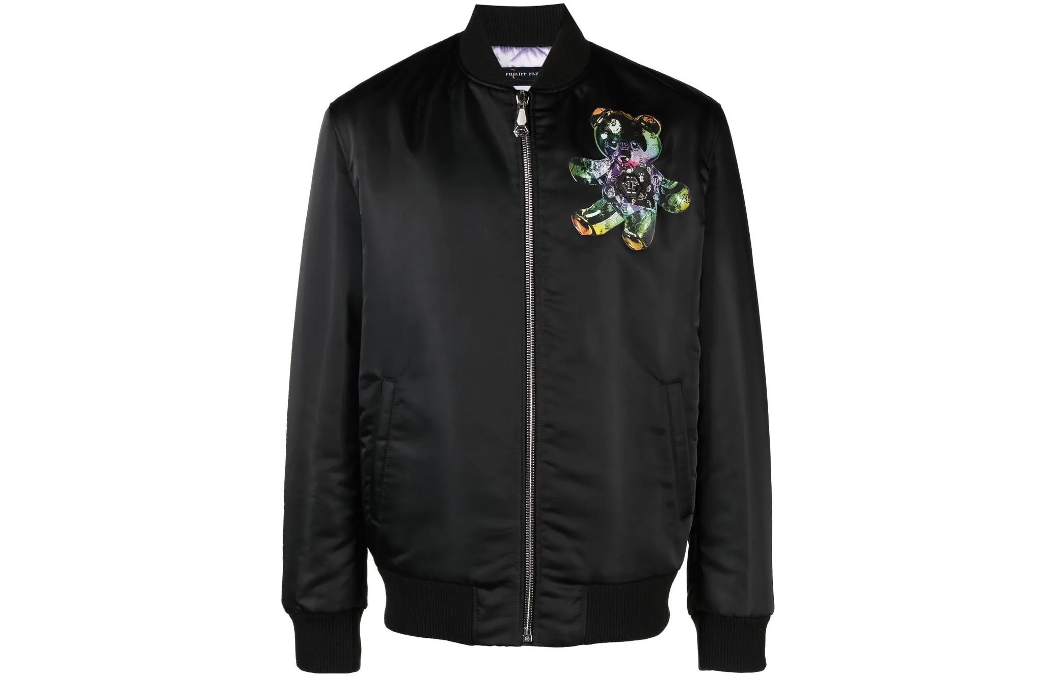 PHILIPP PLEIN SS23 Black Teddy Bear Print Bomber Jacket Men PACC-MRB2222-PTE003N-02