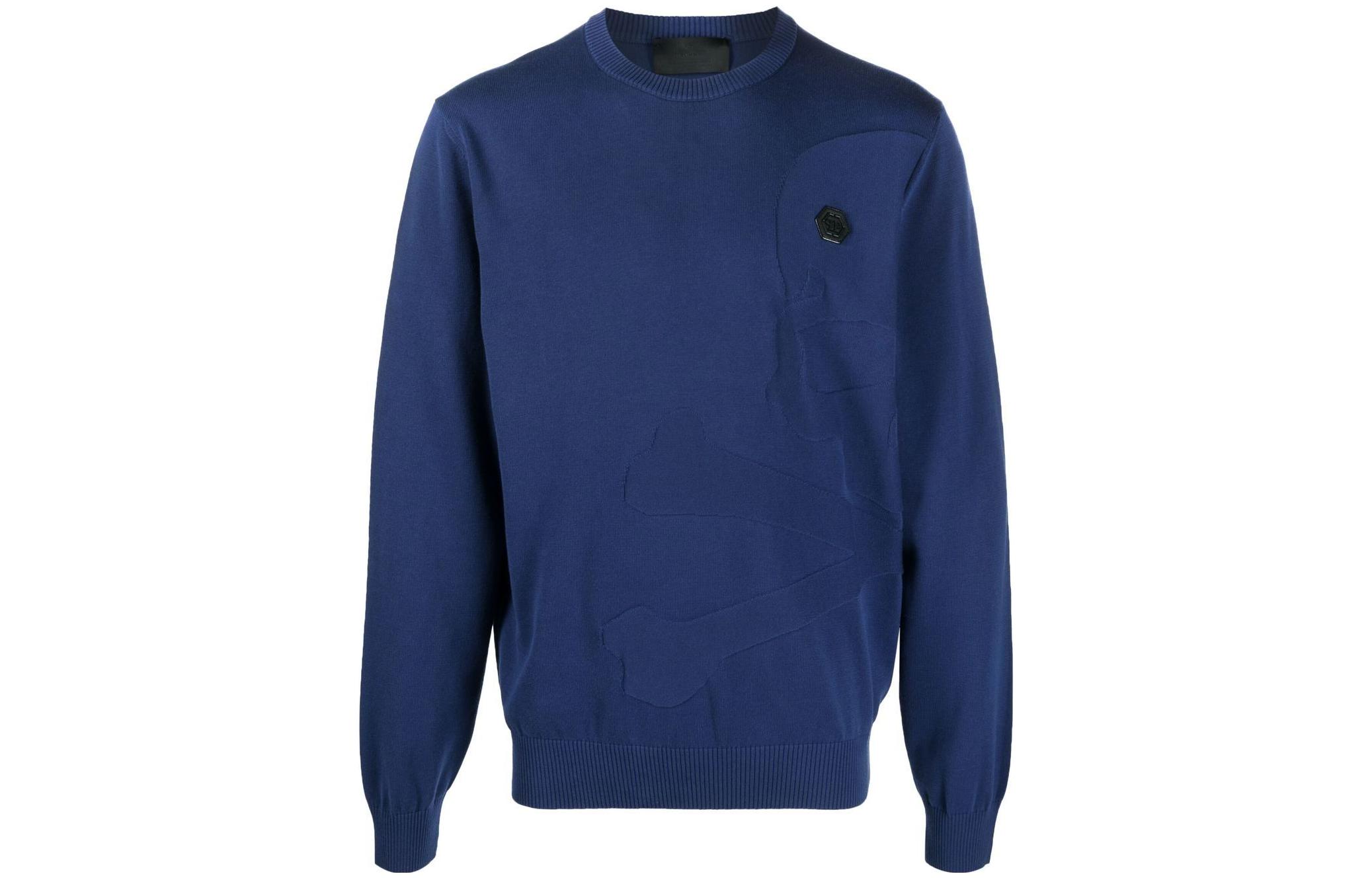 PHILIPP PLEIN SS23 Blue Logo Crewneck Long-Sleeve Sweatshirt SACC-MKO1236-PKN002N-07