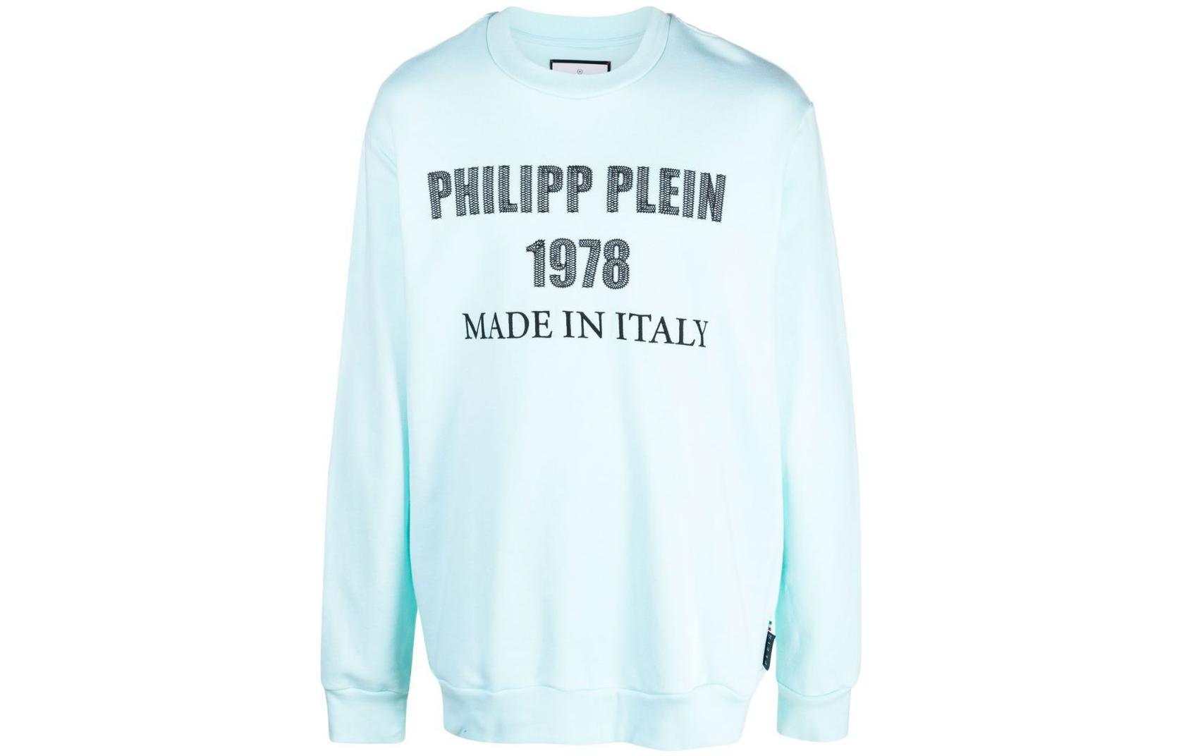 PHILIPP PLEIN SS23 Blue Logo Print Crewneck Long Sleeve Sweatshirt SACC-MJO0971-PJO002N-07