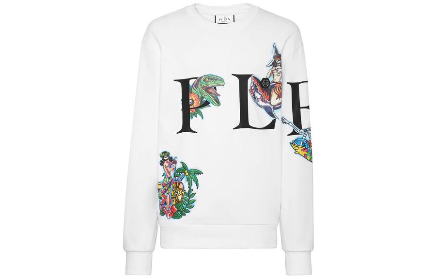 PHILIPP PLEIN SS23 Butterfly Logo Print Crewneck Sweatshirt White SACC-MJO0989-PJO002N-01