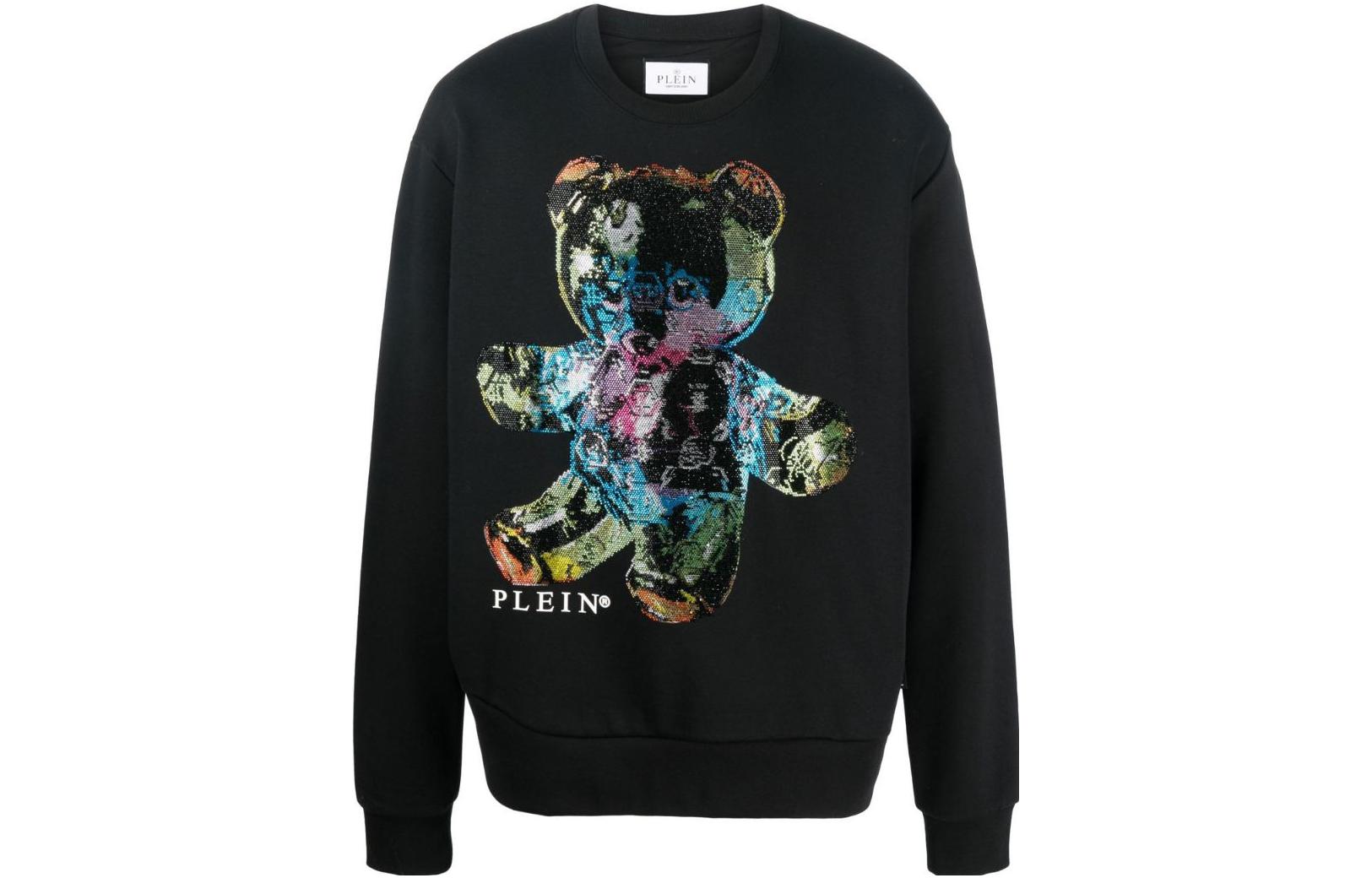 PHILIPP PLEIN SS23 Cartoon Bear Print Pullover Sweatshirt Men Black PACC-MJO1031-PJO002N-0221