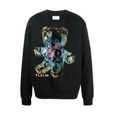 PHILIPP PLEIN SS23 Cartoon Bear Print Pullover Sweatshirt Men Black PACC-MJO1031-PJO002N-0221