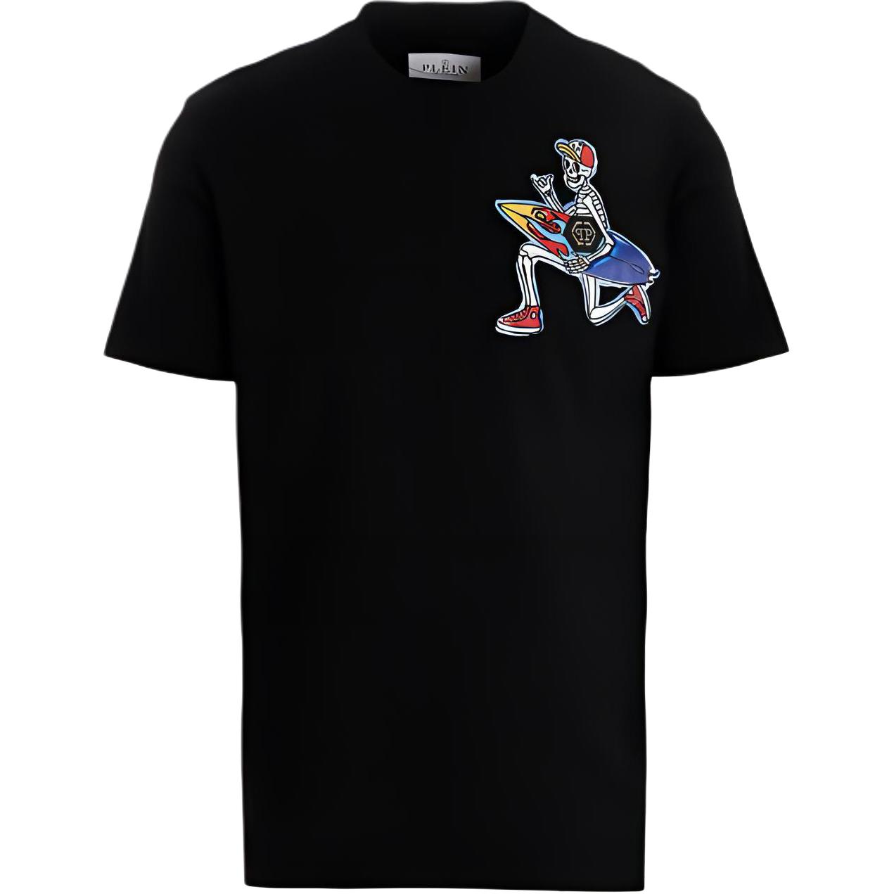 PHILIPP PLEIN SS23 Cartoon Graphic Crewneck Black Short Sleeve T-Shirt Men. SACC-MTK6106-PJY002N-02