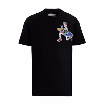 PHILIPP PLEIN SS23 Cartoon Graphic Crewneck Black Short Sleeve T-Shirt Men. SACC-MTK6106-PJY002N-02