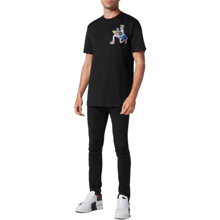 Shop PHILIPP PLEIN SS23 卡通圖案黑色短袖圓領T恤 男款。 SACC-MTK6106-PJY002N-02