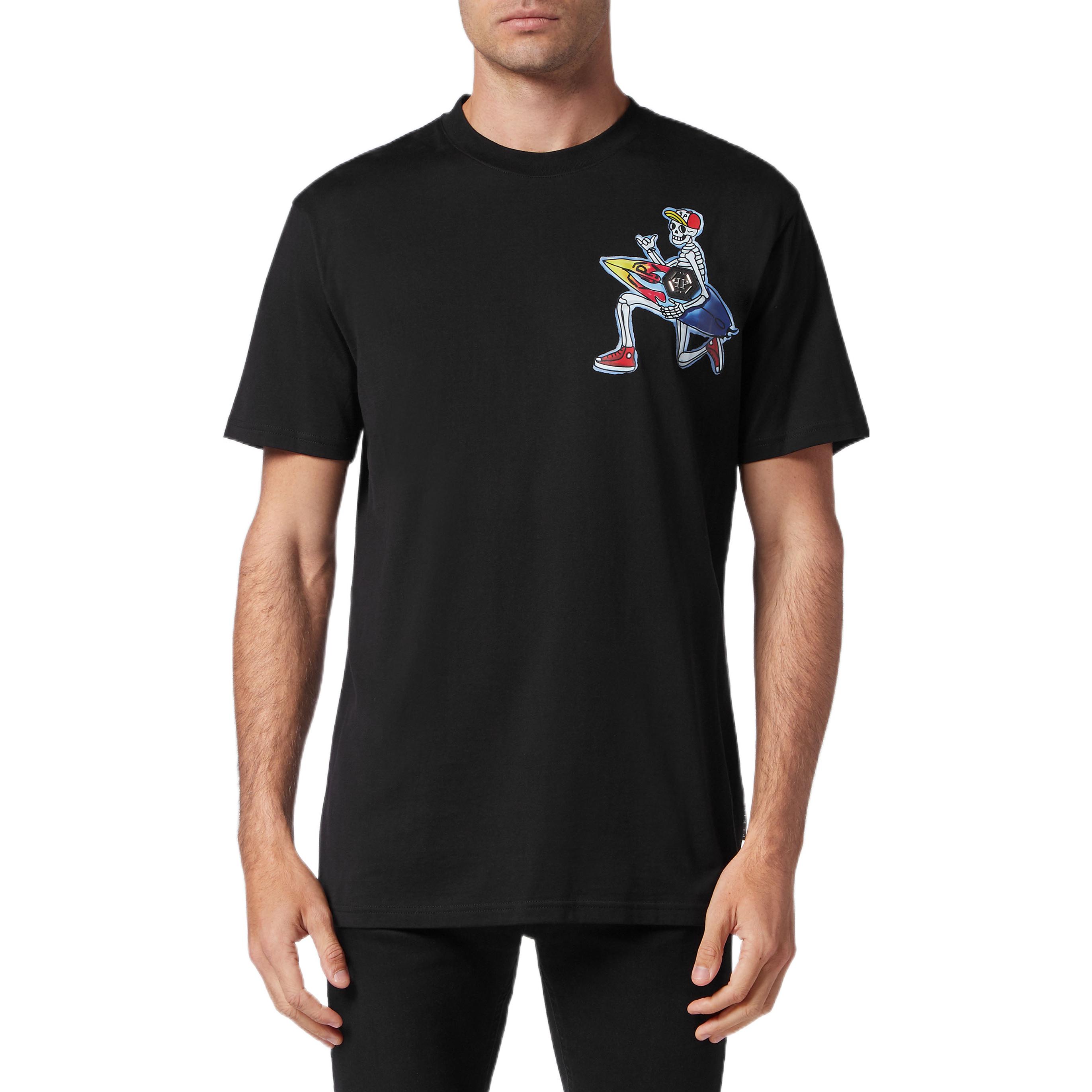 Purchase PHILIPP PLEIN SS23 卡通圖案黑色短袖圓領T恤 男款。 SACC-MTK6106-PJY002N-02