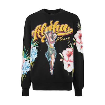 PHILIPP PLEIN SS23 Cartoon Logo Print Crewneck Sweatshirt Black - SACC-MJO0987-PJO002N-02