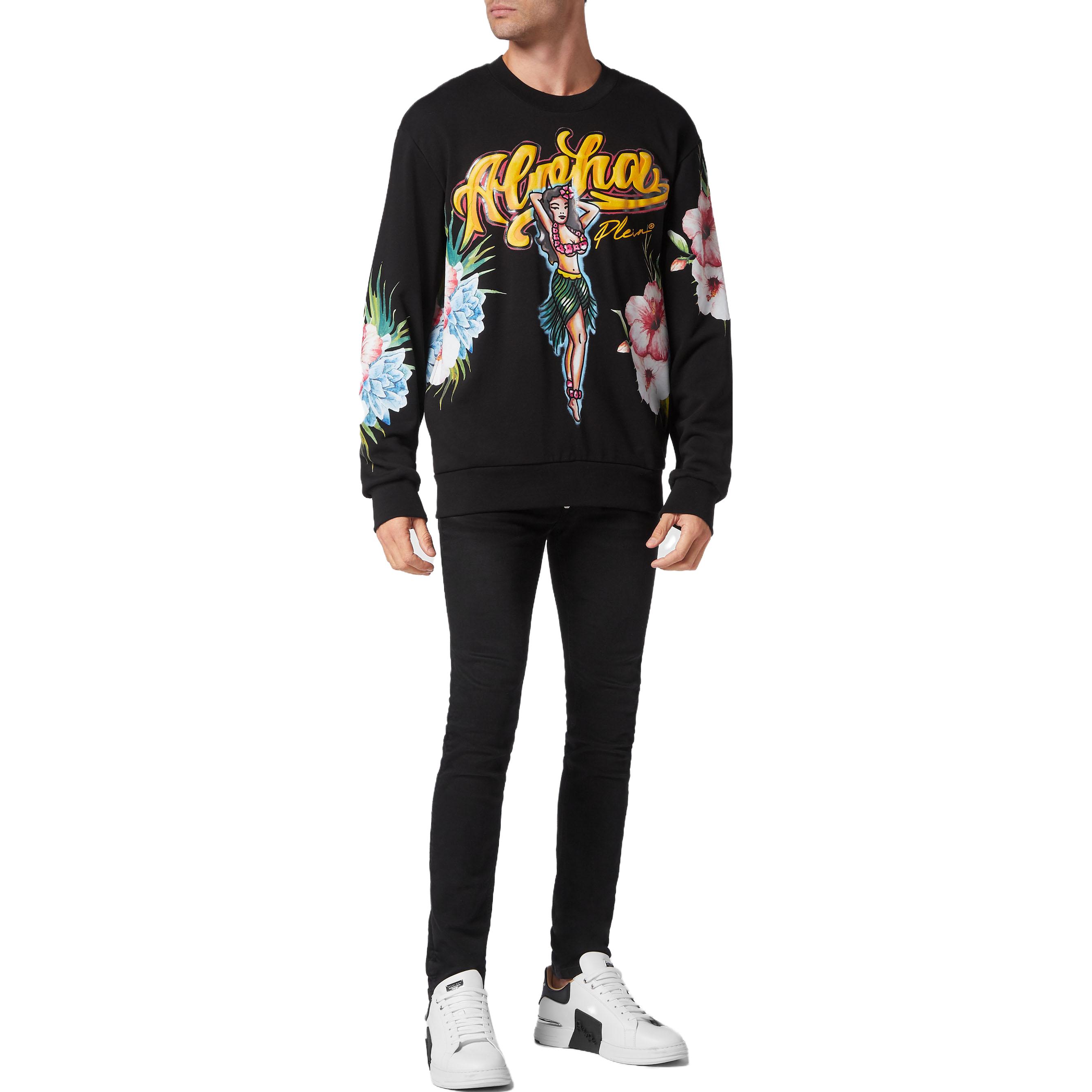 Lookbook 飞利浦普莱因 SS23 卡通标志印花黑色圆领卫衣 SACC-MJO0987-PJO002N-02