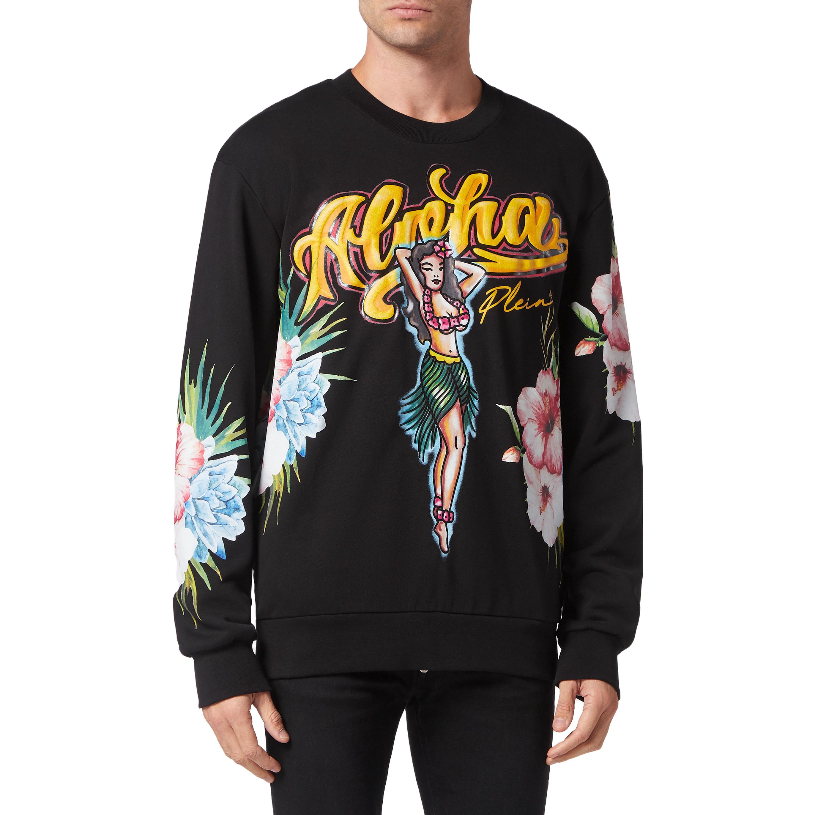 Shop 飞利浦普莱因 SS23 卡通标志印花黑色圆领卫衣 SACC-MJO0987-PJO002N-02